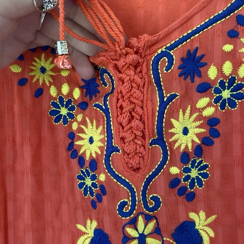 Umgee Coral Embroidered Boho Tunic Top Floral Peasant Blouse Women's L - Picture 5 of 9